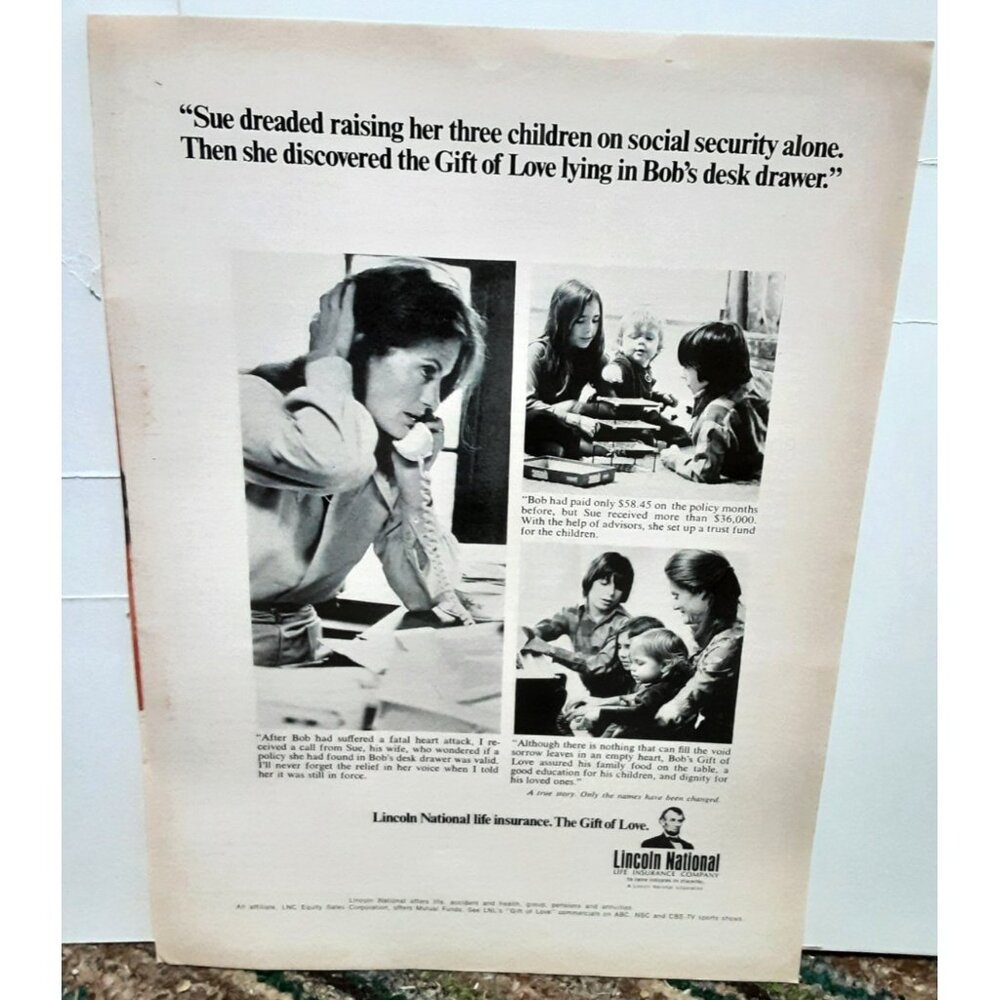 1973 Lincoln Life Insurance Ad – Sue Discovered the Gift of Love Print Ad